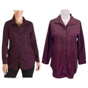 Chico's No Iron Tunic Shirt Size 1.5 (10) Jacquard Burgundy Long Sleeve